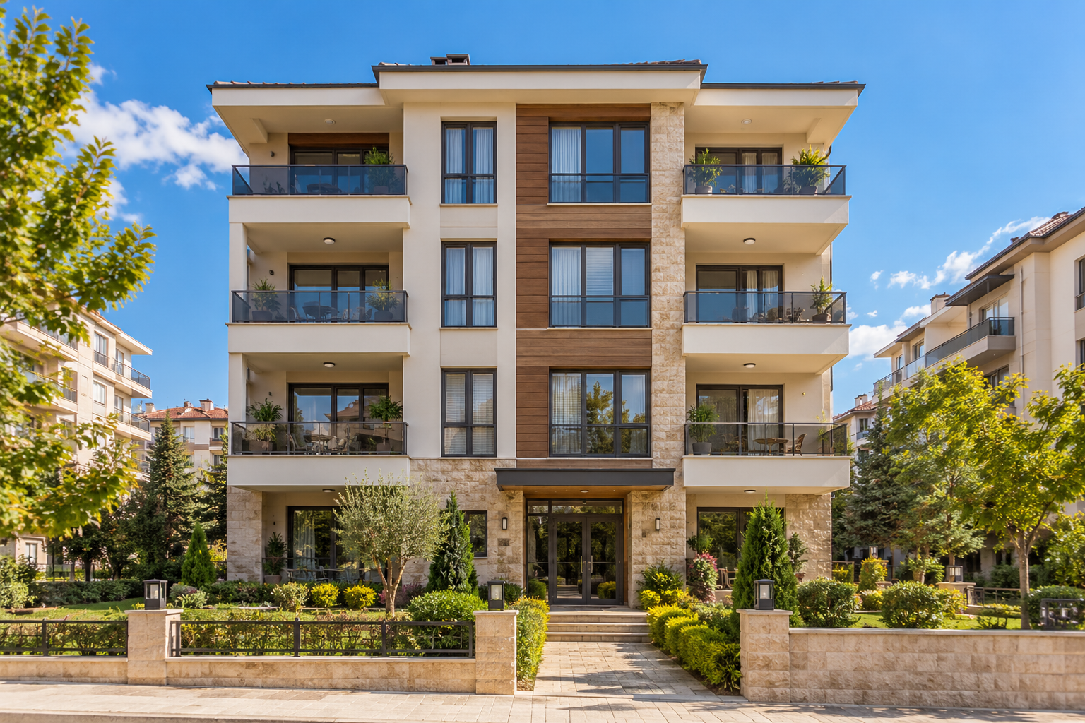 Örnek bir apartman ve bahçesi